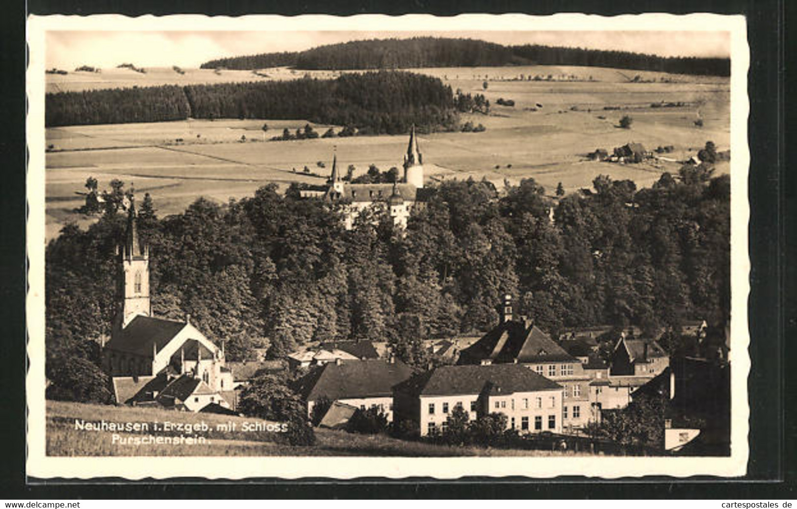 AK Neuhausen I. Erzgeb., Teilansicht Mit Schloss Purschenstein - Neuhausen (Erzgeb.)