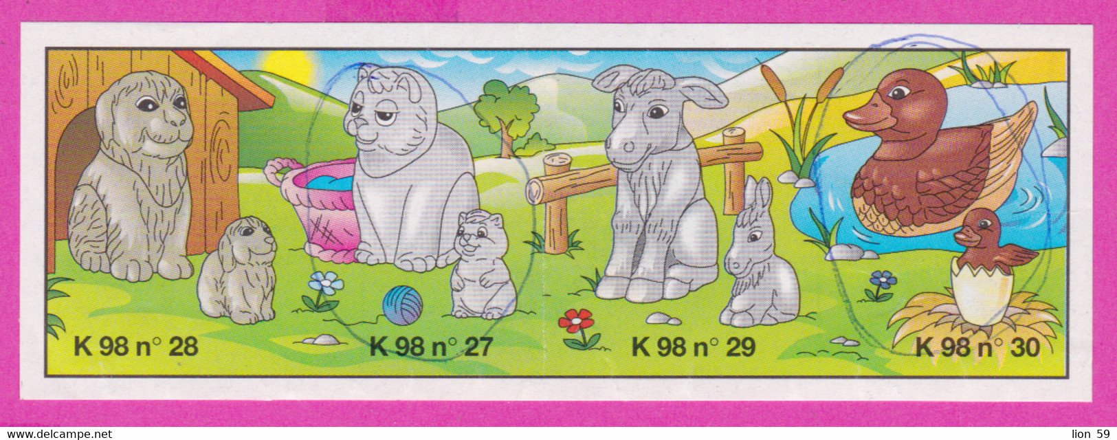 264602 /  Instruction Kinder Surprise - K 98 N. 30 Duck +K98 N. 28+K 98 N. 27+K 98 N. 29 Dog Cat Horse Bird 9.8 X 3.4 Cm - Istruzioni