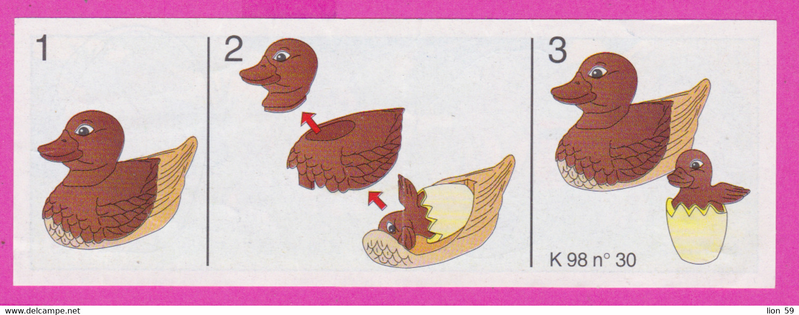 264602 /  Instruction Kinder Surprise - K 98 N. 30 Duck +K98 N. 28+K 98 N. 27+K 98 N. 29 Dog Cat Horse Bird 9.8 X 3.4 Cm - Istruzioni