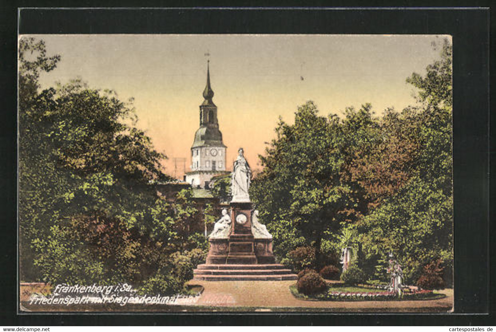 AK Frankenberg / Sachsen, Friedenspark Mit Siegesdenkmal Und Kirche - Frankenberg