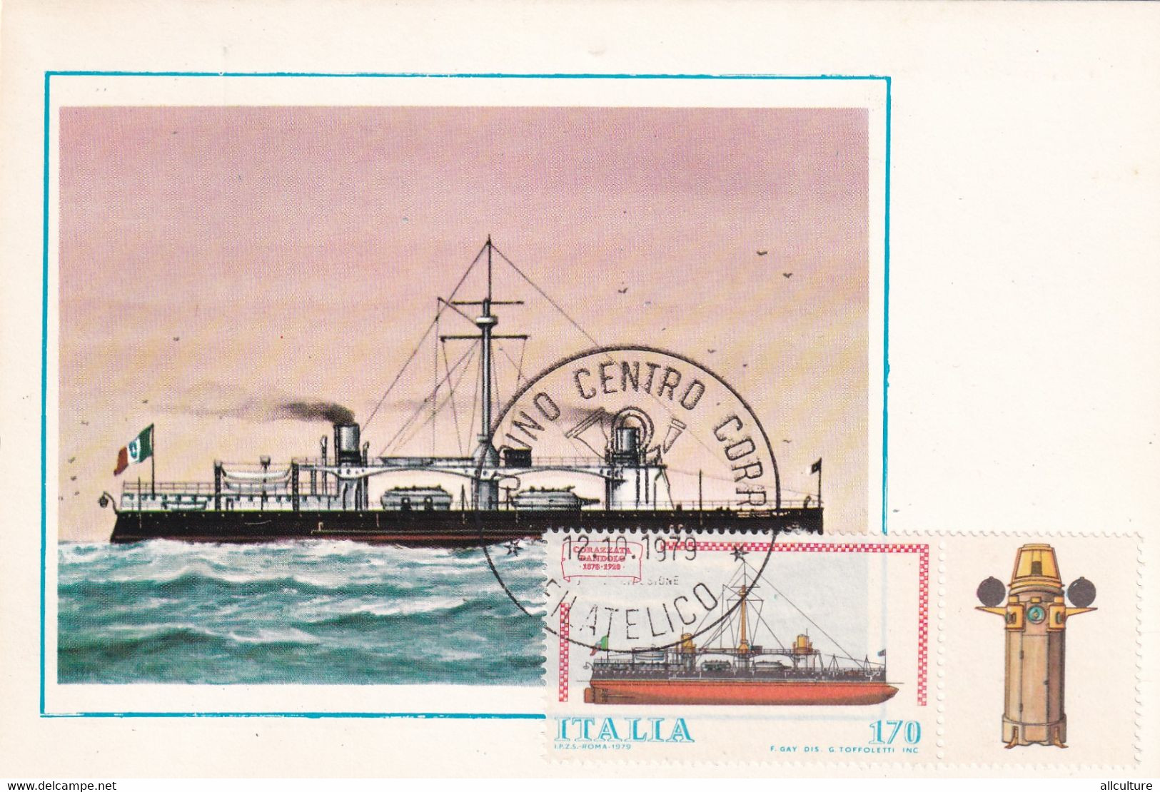 A10857- NAVE CORAZZATA DANDOLO 1878-1928 , TORINO ITALIA 1979 MAXIMUM CARD USED STAMP - Cartas Máxima