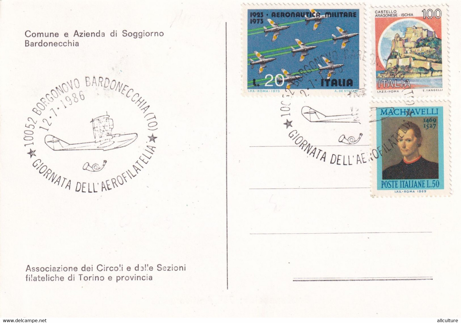 A10860-GIORNATA DELL'AEROFILATELIA,FIRST NATIONAL AIR RAID MILANO TORINO,AERONAUTICA MILITARE ITALIA 1986 USED STAMP - Aviones