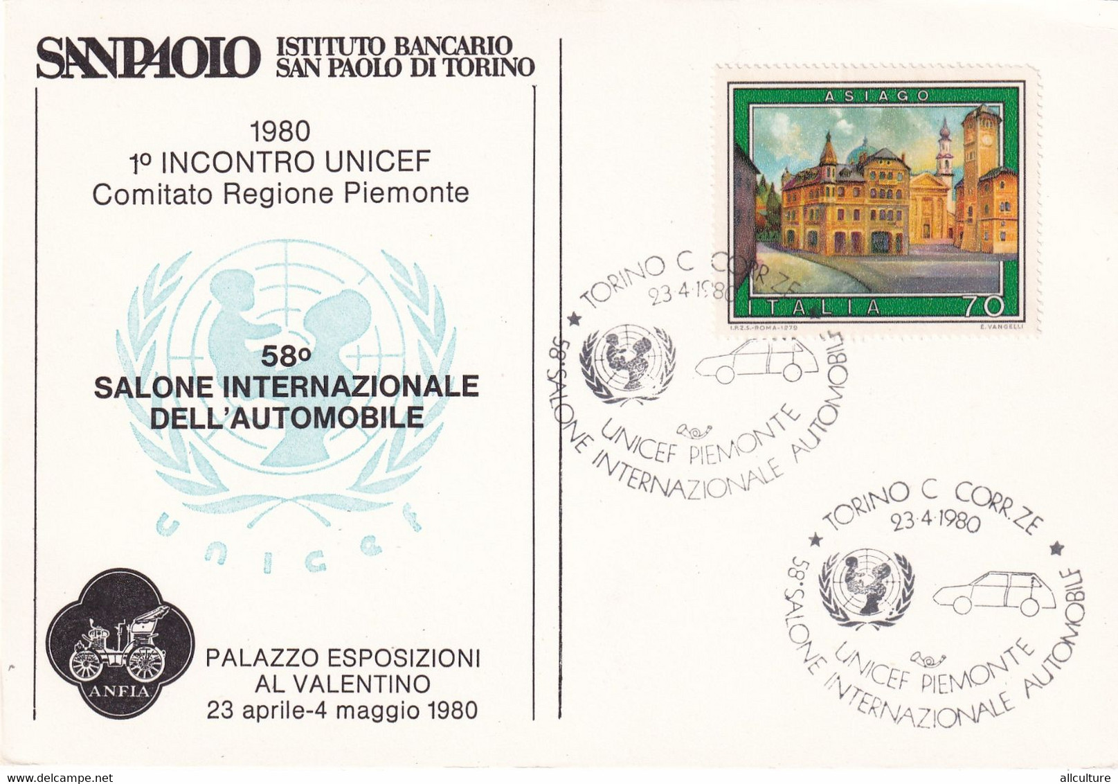 A10889- SALONE INTERNAZIONALE DELL'AUTOMOBILE SAN PAOLO, TORINO 1980, UNICEF PIEMONTE, ITALIA USED STAMP - UNICEF