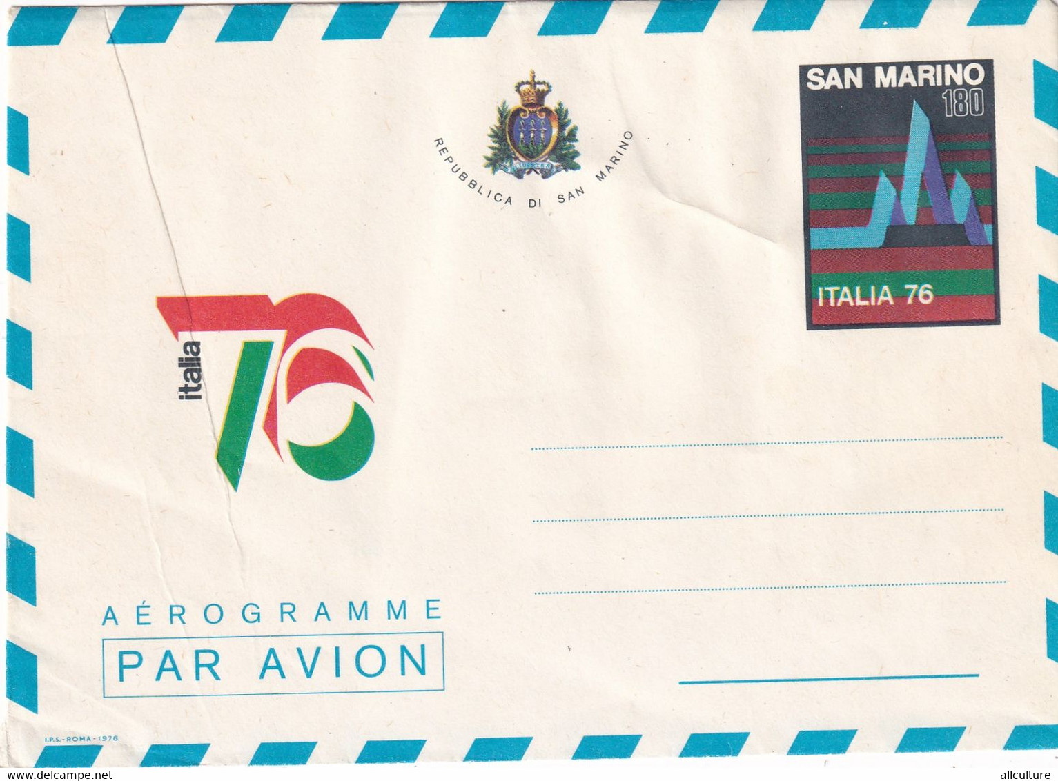 A10904- AEROGRAMME, ITALIA 76, REPUBBLICA DI SAN MARINO, COVER STATIONERY PAR AVION AIRMAIL - Covers & Documents