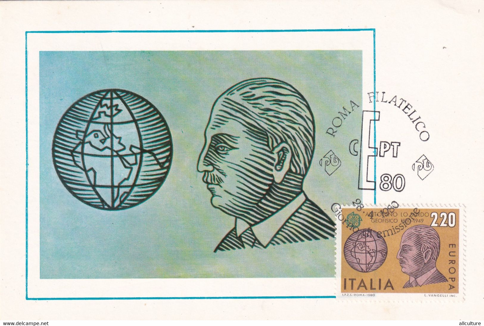 A10908- ANTONINO LO SURDO, GEOPHYSICAL, ROMA FILATELICO 1980 MAXIMUM CARD ITALIA  USED STAMPS - Cartas Máxima