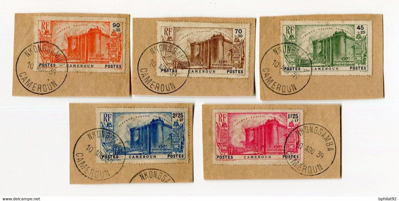 !!! PRIX FIXE : CAMEROUN, SERIE BASTILLE N°192/196 OBLITEREE N'KONG SAMBA SUR FRAGMENTS - Used Stamps