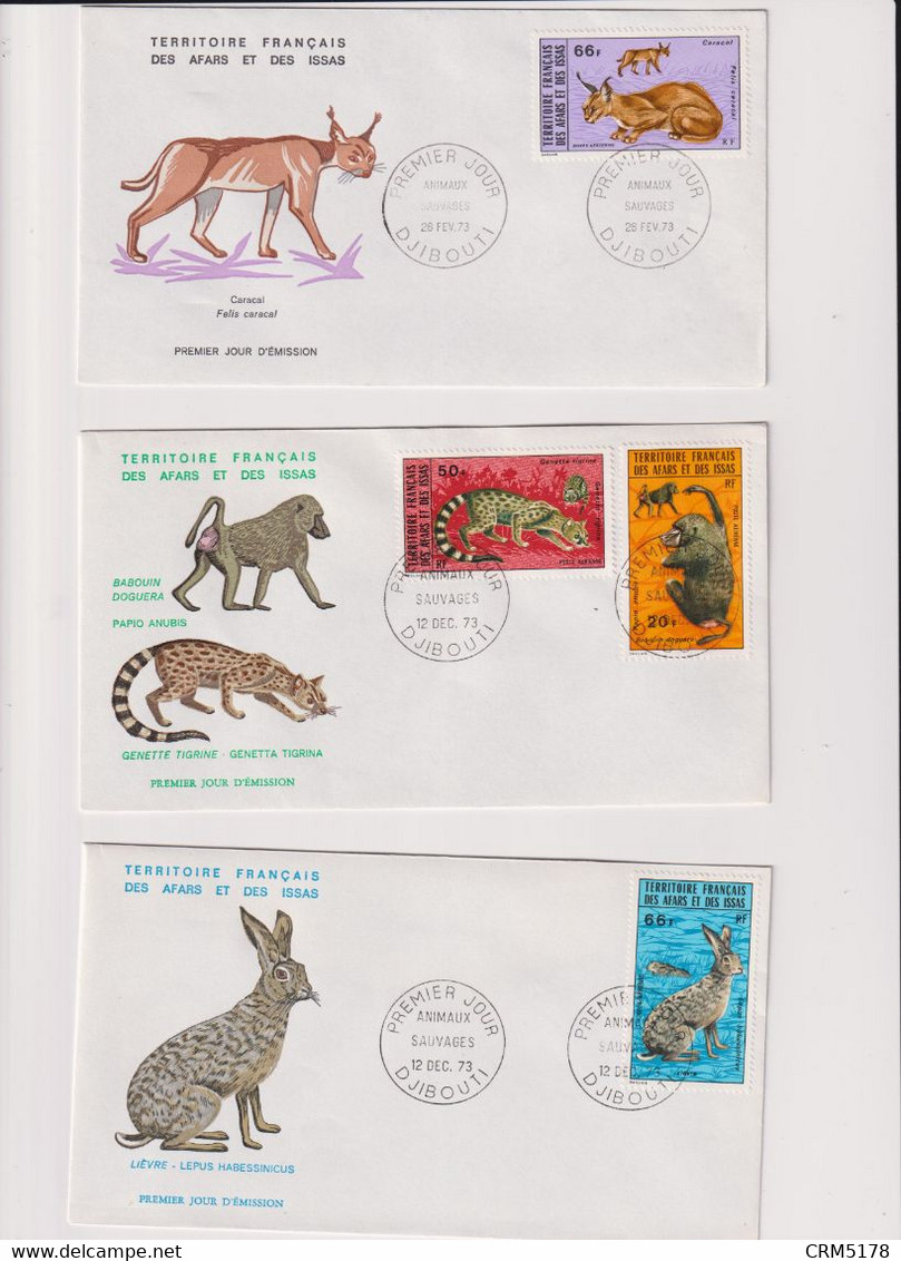 AFARS ET ISSAS-LOT 6 ENVELOPPES 1ER. JOUR-PA- N°78/82-94/90-DJIBOUTI 12/12/1973 - Covers & Documents