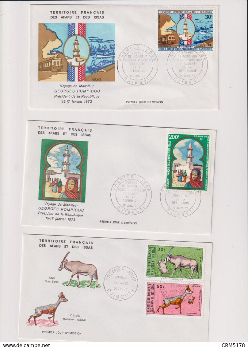 AFARS ET ISSAS-LOT 6 ENVELOPPES 1ER. JOUR-PA- N°78/82-94/90-DJIBOUTI 12/12/1973 - Brieven En Documenten