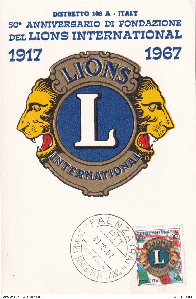 A10915- 50 ANNIVERSARY OF INTERNATIONAL LIONS 1917-1967, FAENZA 1967 ITALIA POSTE ITALIANE USED STAMPS - 1961-70: Afgestempeld