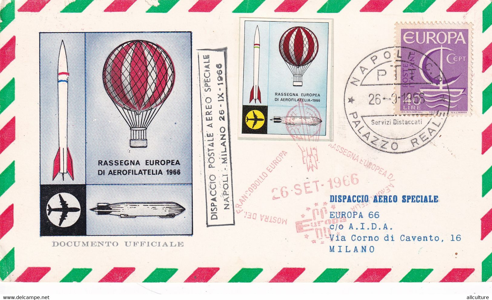 A10916- RASSSEGNA EUROPEA DI AEROFILATELIA 1966, POSTALE AEREO 1966 NAPOLI PALAZZO REALE, ITALIA USED STAMPS - Otros (Aire)