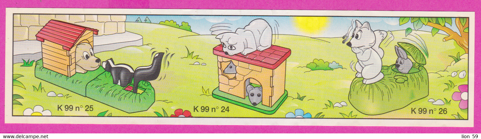 264629 / Instruction Kinder Surprise - K99n.25 Dog Cat + K99n.24+K99n.26 Cat Mouse Rabbit Fox , 13.8 X 3.4 Cm. - Istruzioni