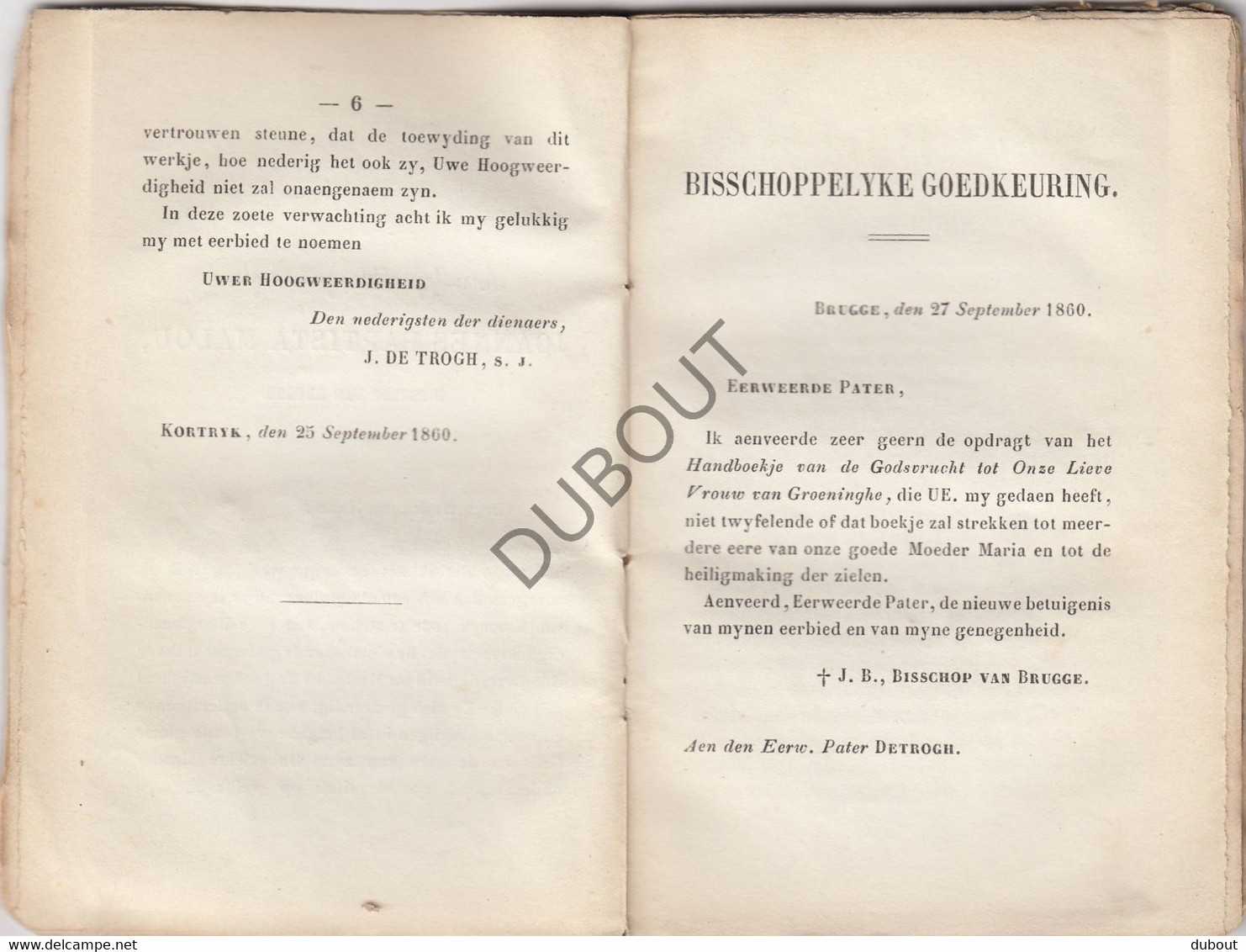 KORTRIJK Handboekje OLV Van Groeninghe Drukkerij Beyaert Kortryk 1860 (N800) - Anciens