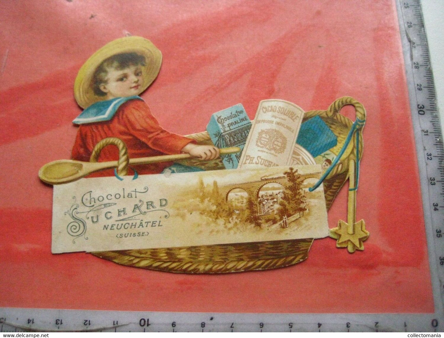 1 PUB Litho Cards Die Cut Chocolate C1894 SUCHARD One Child In A Boat 125X100cm - Suchard