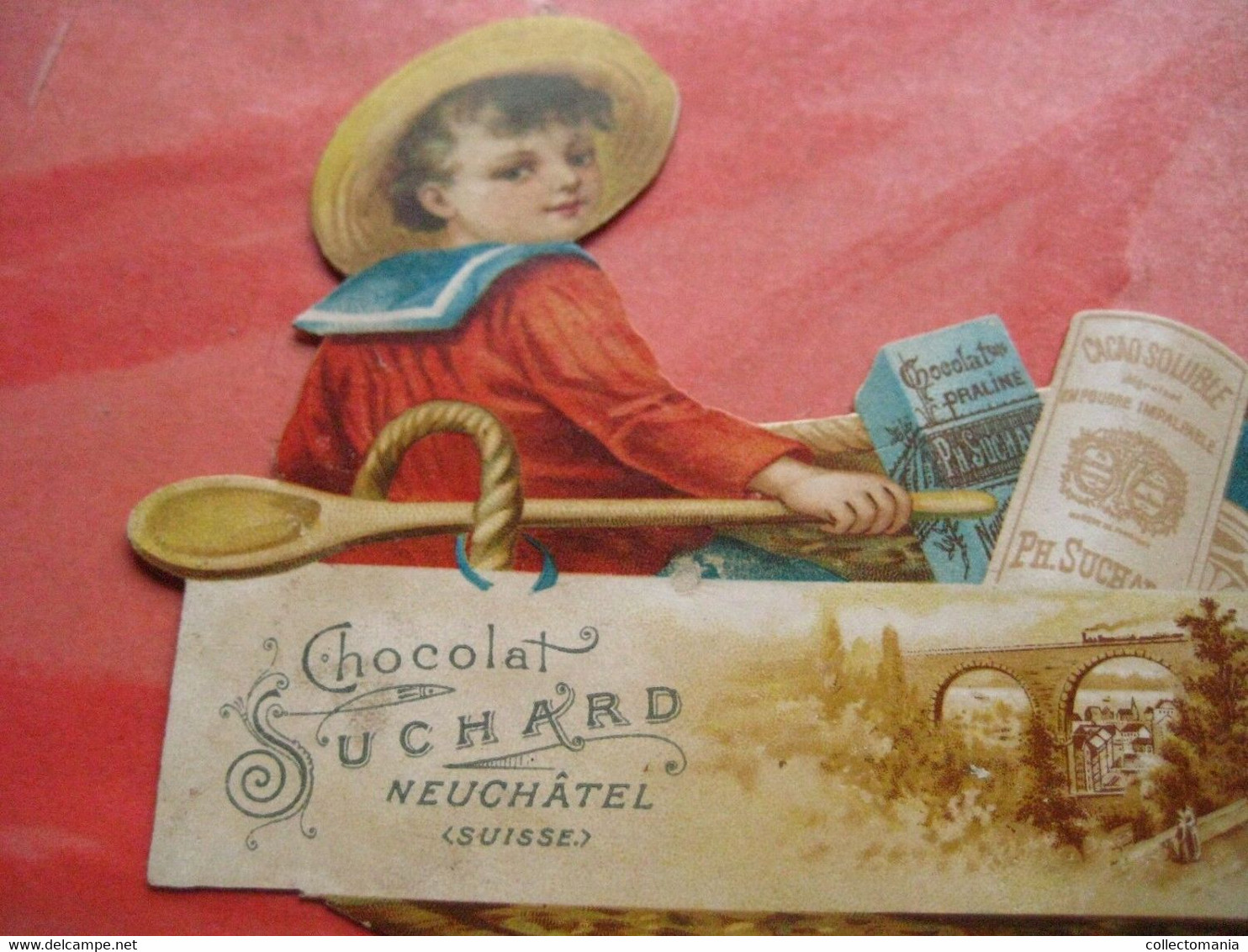 1 PUB Litho Cards Die Cut Chocolate C1894 SUCHARD One Child In A Boat 125X100cm - Suchard