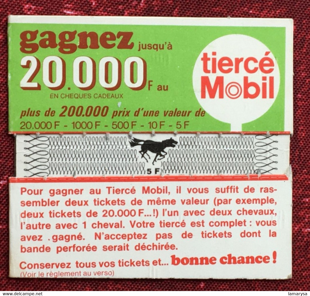 Vintage Ancien Ticket De Tiercé Mobil -☛Hippisme Course De Chevaux -☛ancêtre Du PMU -lire Règlement - Equitation