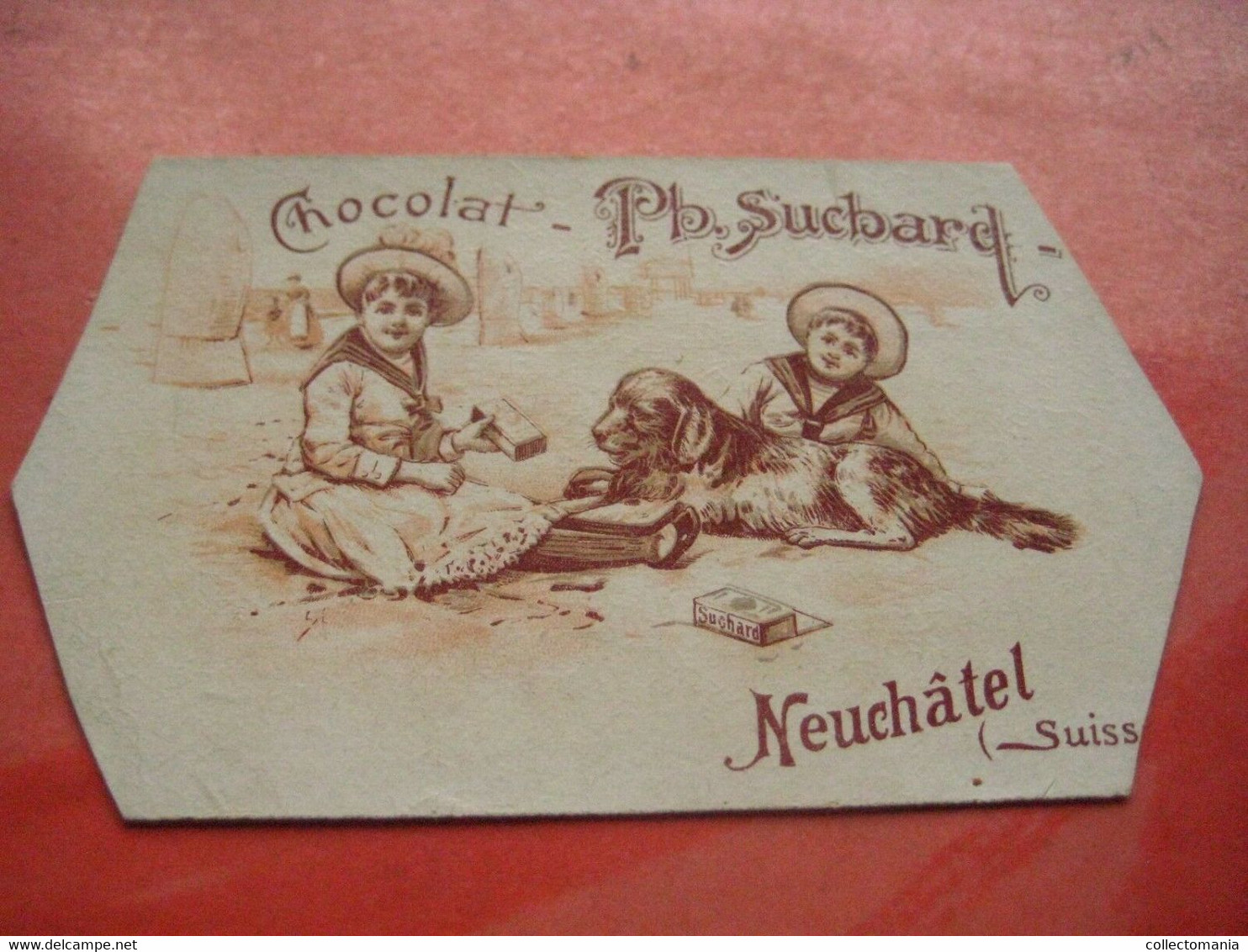 1 Card Die CUT Package Shaped  C1898 chocolate SUCHARD  V41 - L - 2 Boys With Dog - Litho,t Res Bien  RRR - Suchard