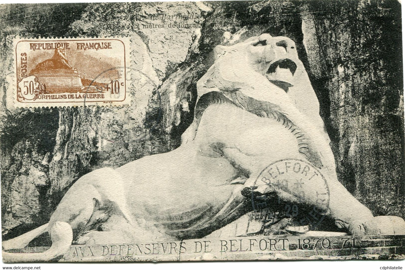 FRANCE CARTE MAXIMUM DU N°230 LION DE BELFORT AVEC OBLITERATION BELFORT ?-?-28 Ou 29 TERRITOIRE DE BELFORT - ...-1929