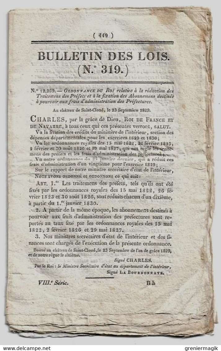 Bulletin Des Lois 319 1829 Chaudières à Haute Pression/Chemins Route Drôme Et Vaucluse/Chambaudoin D'Erceville - Decreti & Leggi