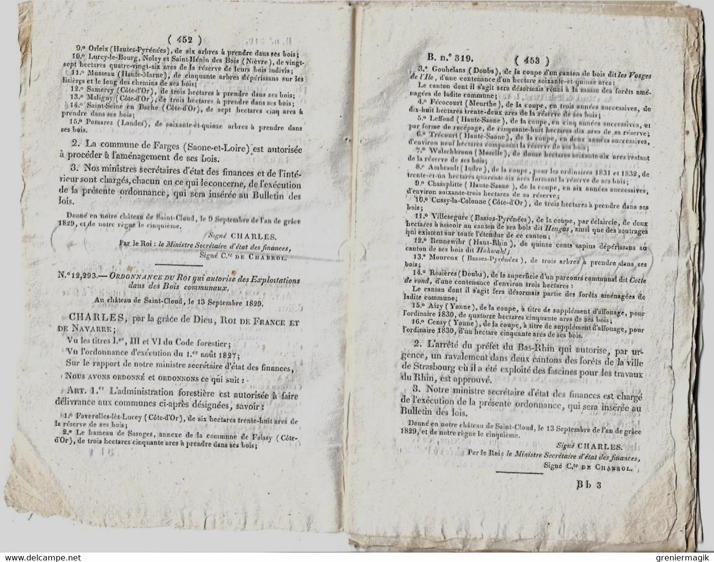 Bulletin Des Lois 319 1829 Chaudières à Haute Pression/Chemins Route Drôme Et Vaucluse/Chambaudoin D'Erceville - Decreti & Leggi