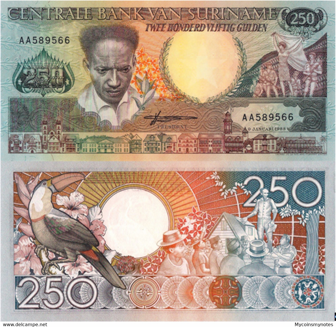 SURINAM 250 Gulden, 1988, P134, UNC - Surinam