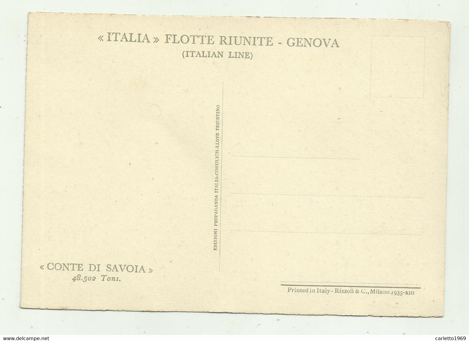 PIROSCAFO CONTE DI SAVOIA - ITALIA FLOTTE RIUNITE GENOVA - NV  FG - Steamers