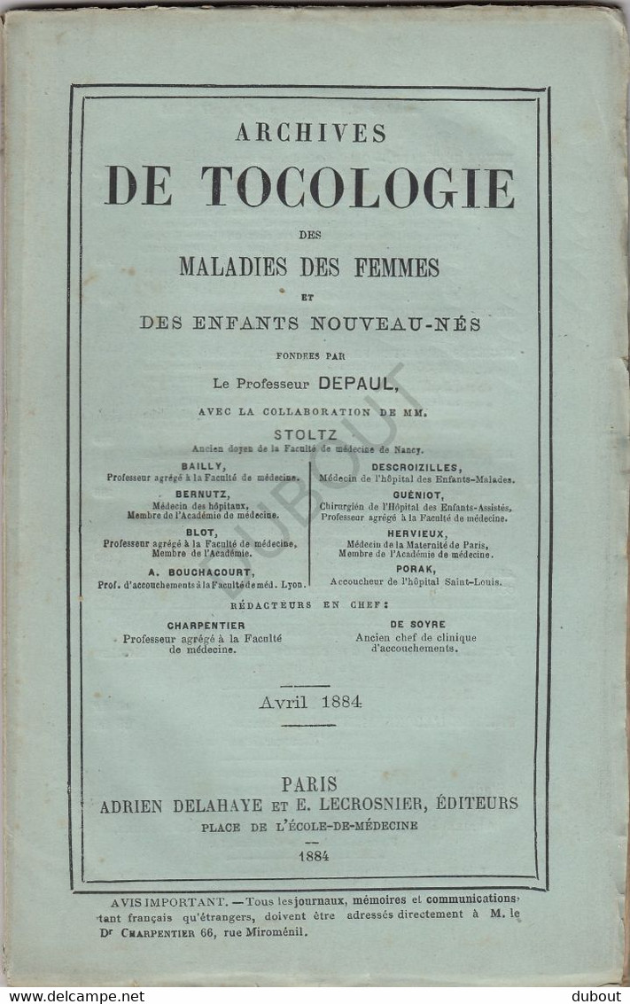 Archives De Tocologie - Maart + April 1884 - Ophthalmie Des Nouveau-nés (U765) - Anciens