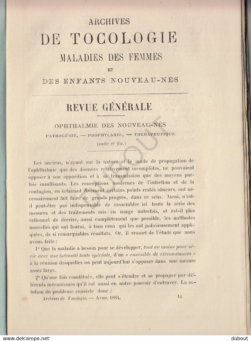 Archives De Tocologie - Maart + April 1884 - Ophthalmie Des Nouveau-nés (U765) - Anciens
