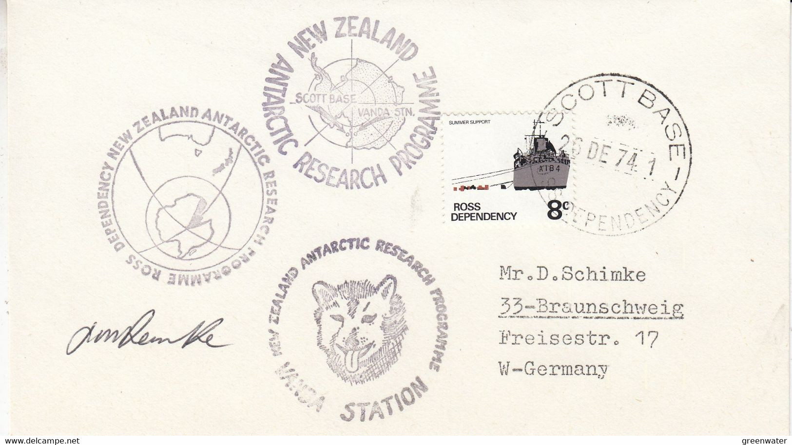 Ross Dependency 1974 Vanda Station  Ca Scott Base 26 Dec 74  (F8770) Signature - Covers & Documents