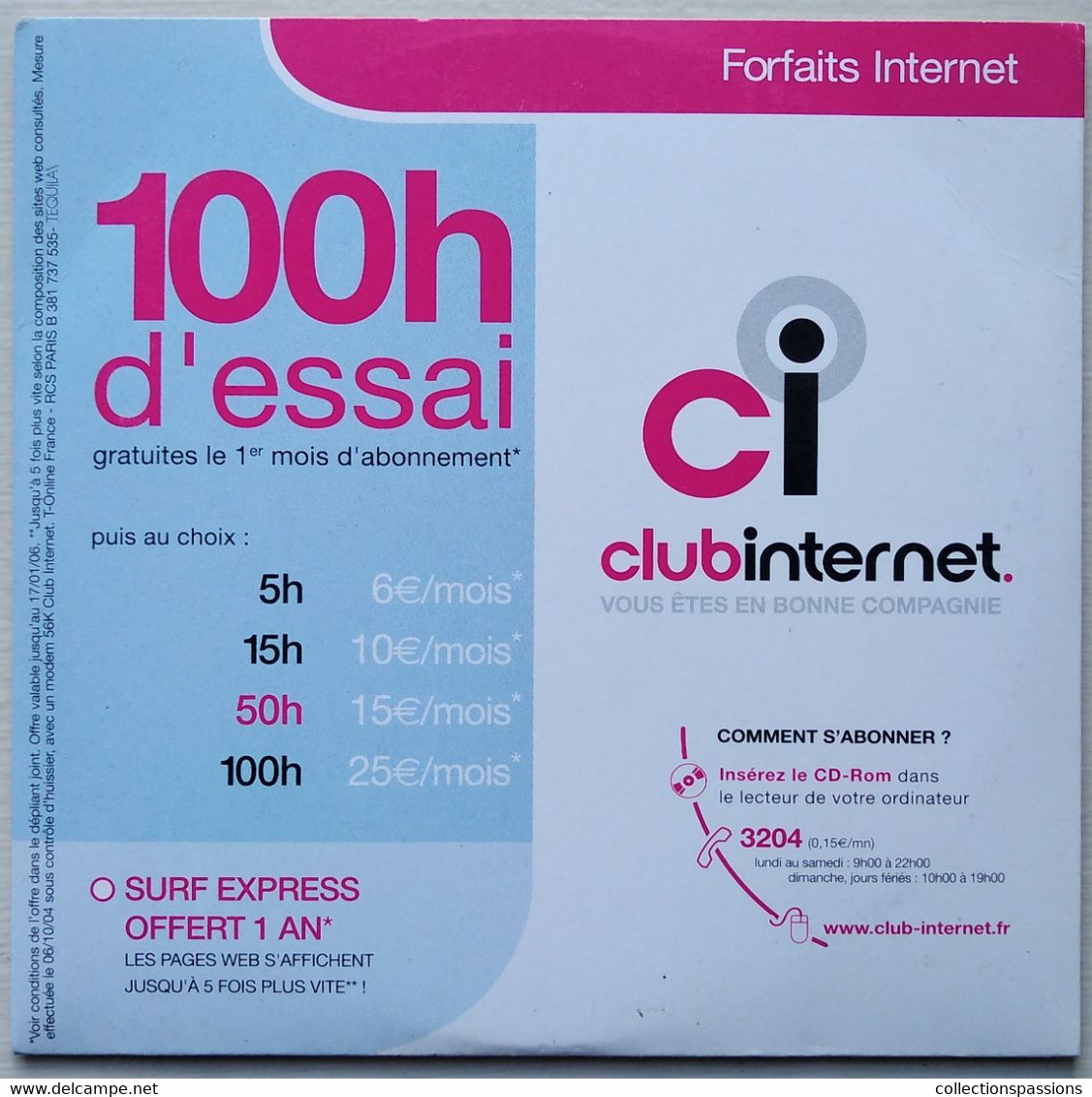 - Pochette CD ROM De Connexion Internet - CLUB INTERNET - - Kit Di Connessione A  Internet