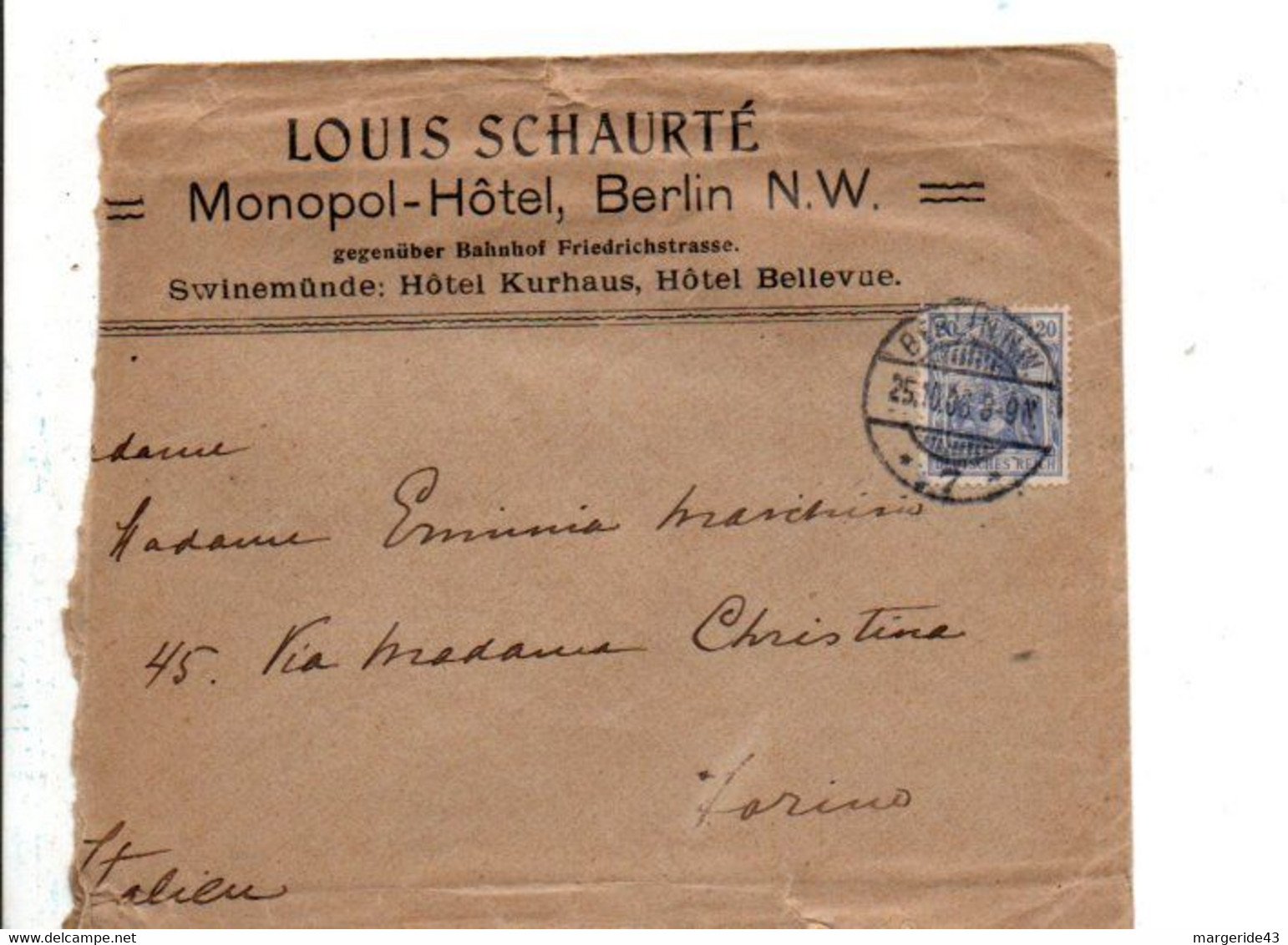 ALLEMAGNE EMPIRE LETTRE A EN TETE D'HOTEL DE BERLIN POUR LA FRANCE 1906 - Lettres & Documents