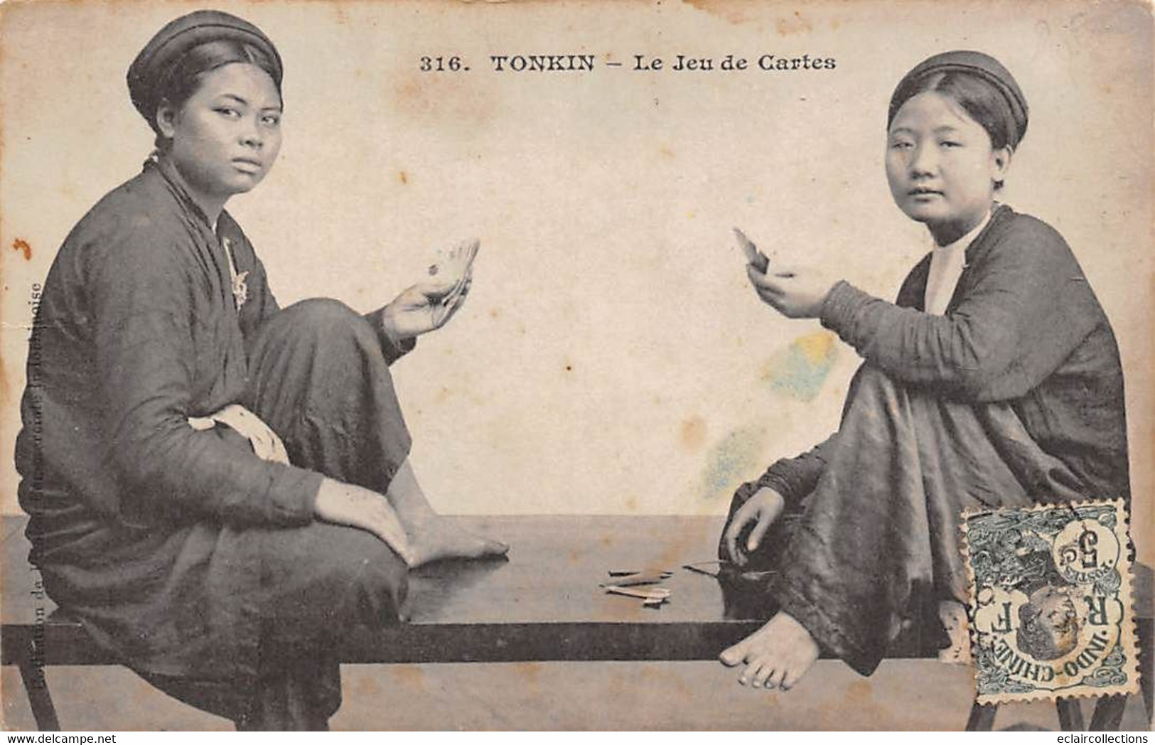 Thème:  Jeux Divers.                  Tonkin  . Joueuses De Cartes       (voir Scan) - Playing Cards