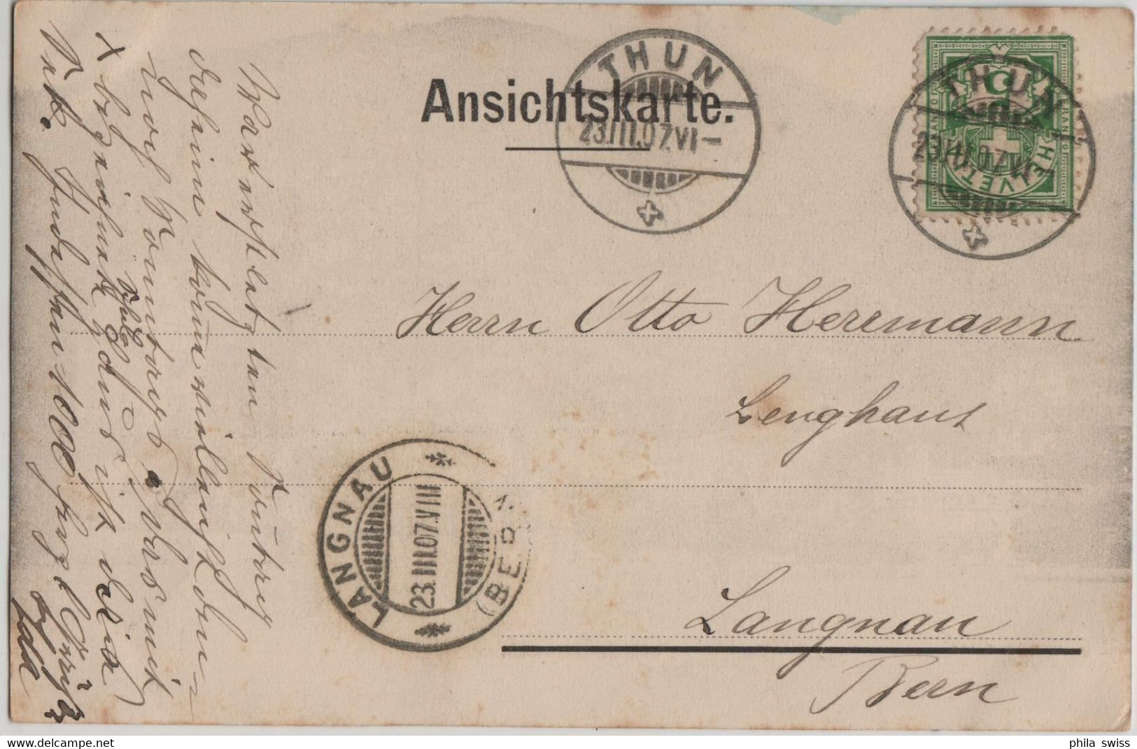 Oberhofen Sicht Vom See Aus Stempel: Von Thun Nach Langnau (Bern) - Langnau Im Emmental