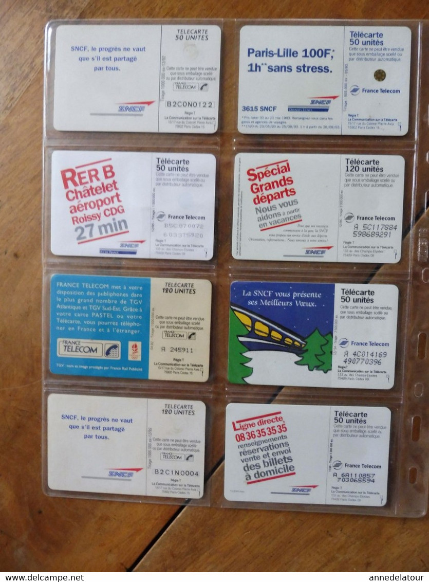 8 télécartes (cartes téléphoniques)  FRANCE TELECOM  avec publicité pour la SNCF  (TGV, RER )