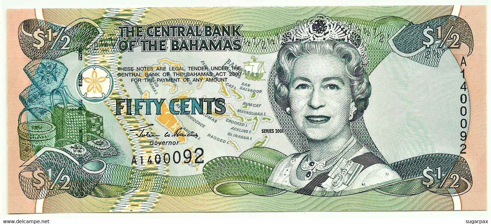 Bahamas - 50 Cents - 1/2 Dollar - 2001 - Pick: 68 - Unc. - Serie A - Queen Elizabeth II - Bahamas