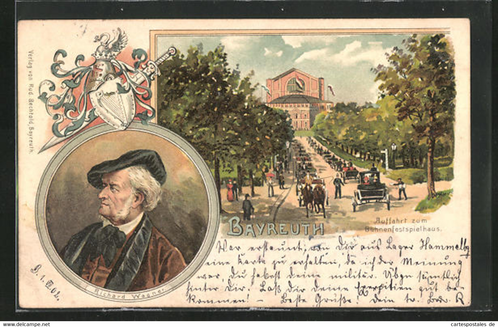 Lithographie Bayreuth, Auffahrt Zum Bühnenfestspielhaus, Richard Wagner - Bayreuth