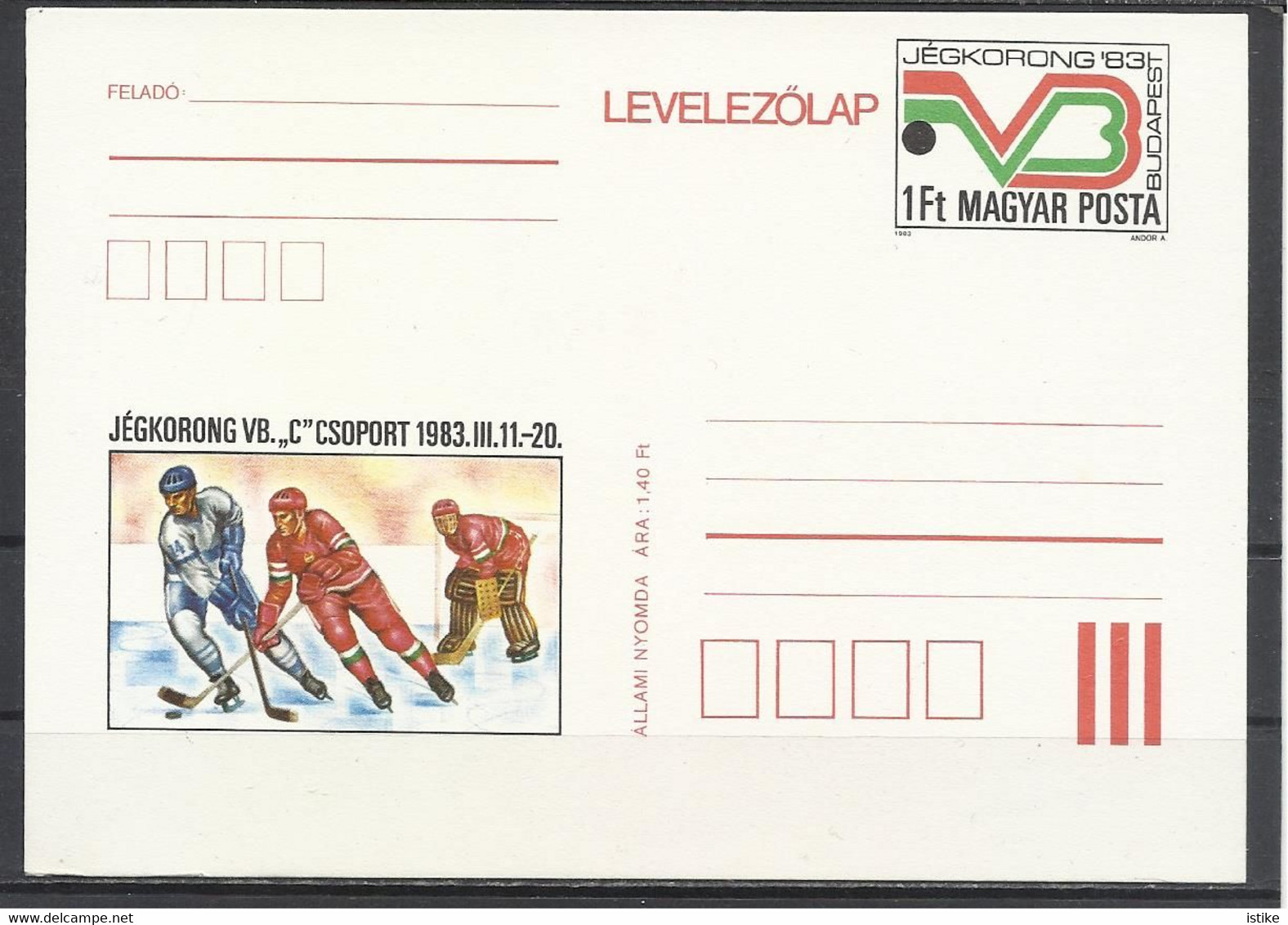 Hungary, Stationery Card, Ice Hockey World Championship  1983. - Entiers Postaux