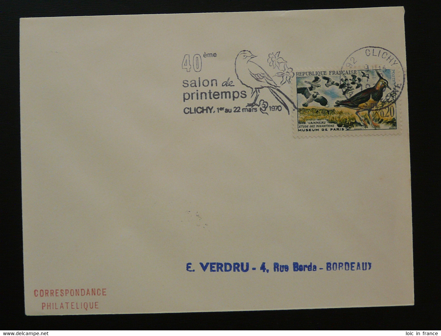 Série Oiseaux Sur 4 Lettres Avec Flammes Concordantes Clichy 92 Hauts De Seine 1970 - Oblitérations & Flammes