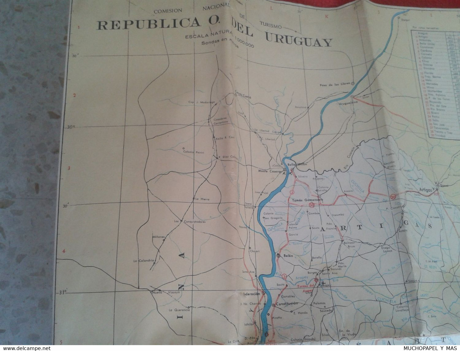 MAPA PLEGADO MAP CARTE DE LA REPUBLICA ORIENTAL DEL URUGUAY ESCALA 1.500.000 VER FOTOS Y DESCRIPCIÓN, PAÍS DE SUDAMÉRICA