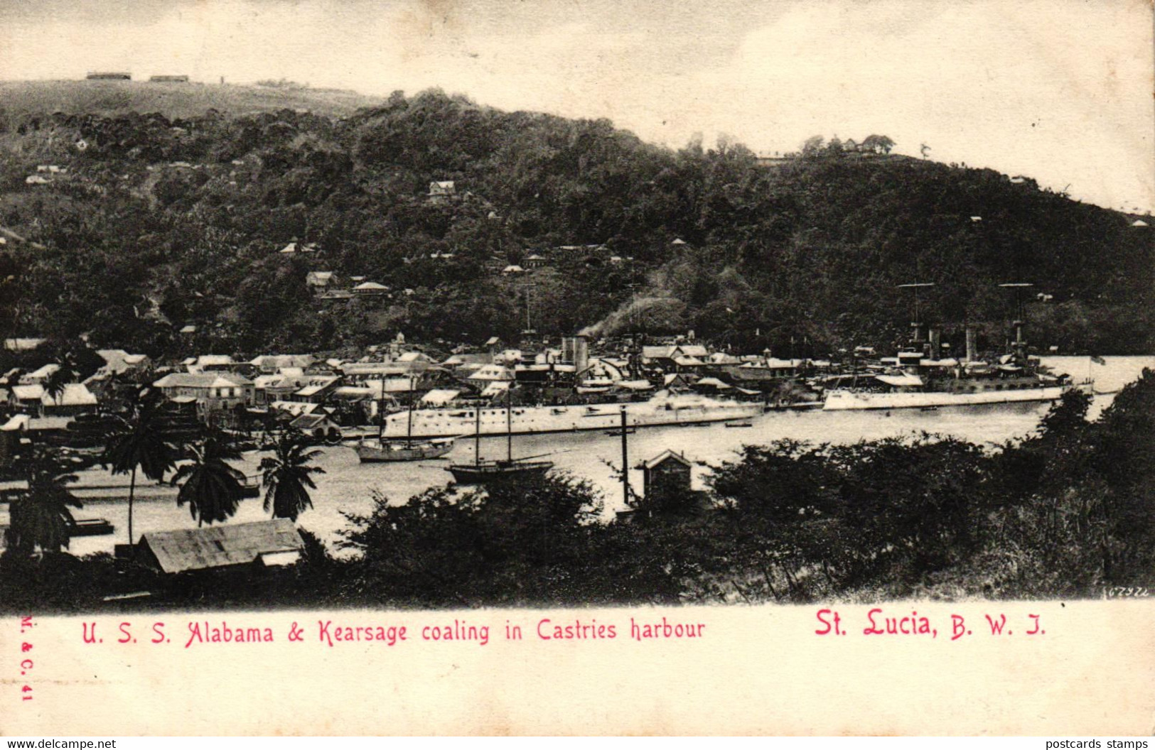 St. Lucia, U.S.S. Alabama & Kearsage Coaling In Castries Harbour, Um 1910/20 - Santa Lucía