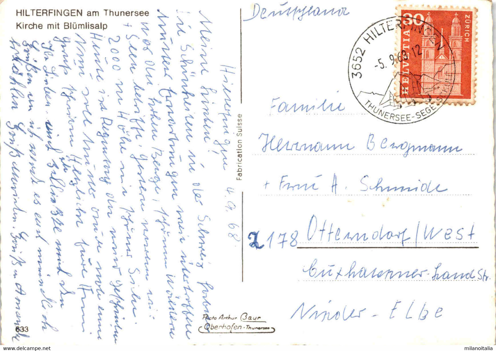 Hilterfingen Am Thunersee - Kirche Mit Blümlisalp (633) * 5. 9. 1968 - Hilterfingen