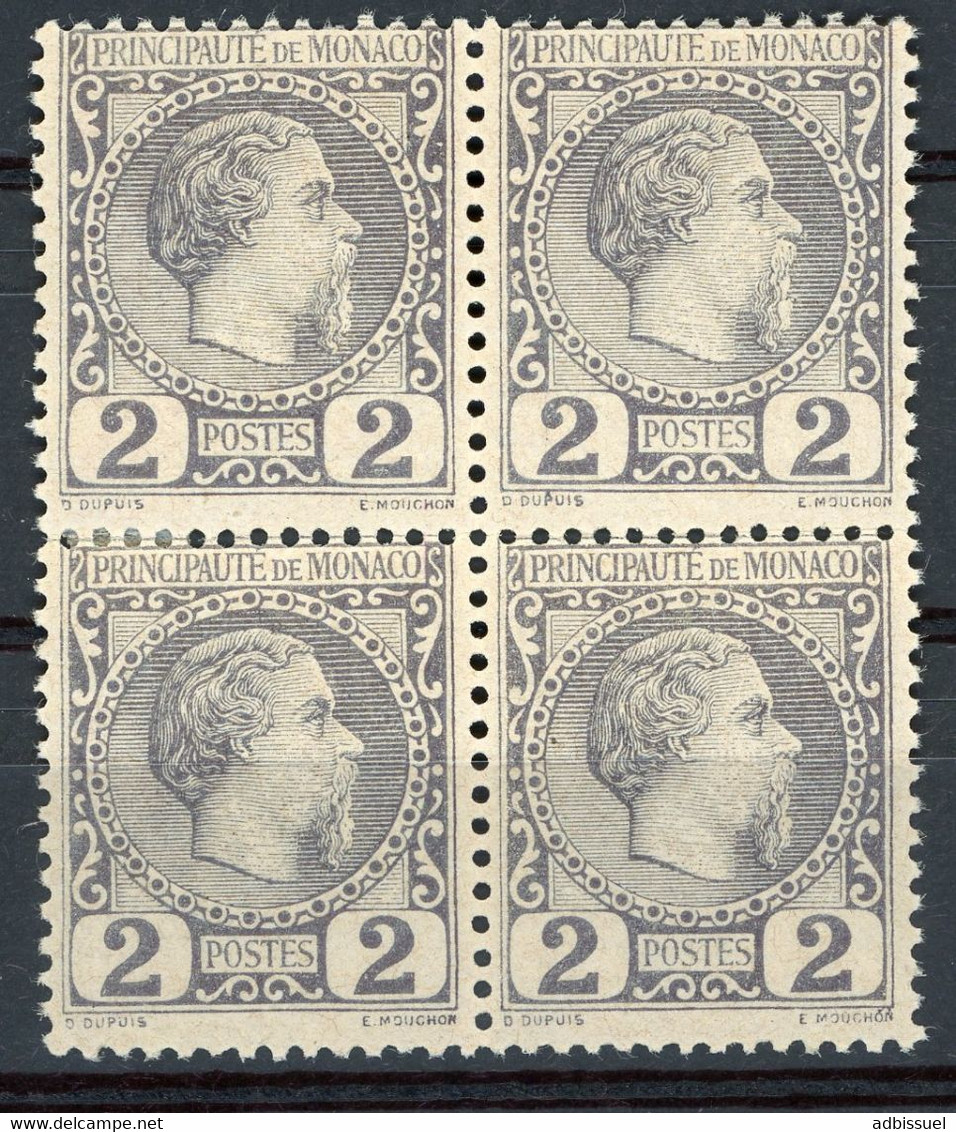 MONACO N°2 COTE 400 € BLOC DE QUATRE Du 2 Ct Violet Gris CHARLES III Neufs (2 Timbres ** MNH Et 2 Timbres * MH). TB - Unused Stamps