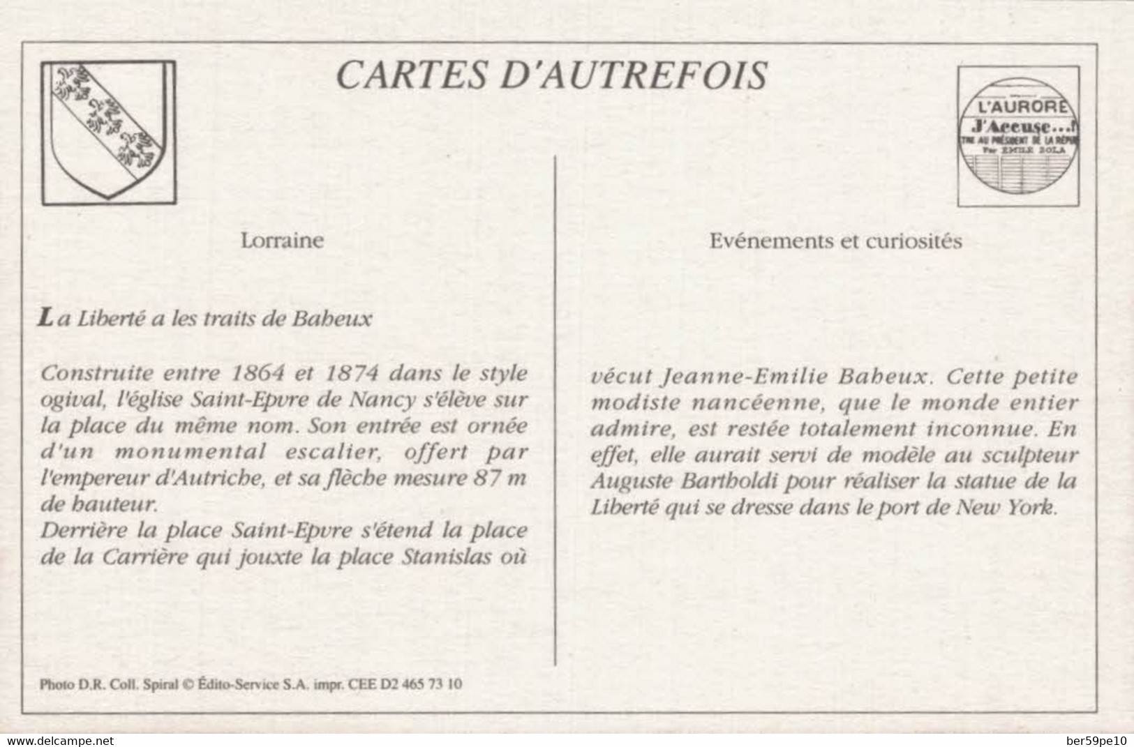 CARTE D'AUTREFOIS  EVENEMENT ET CURIOSITES LORRAINE LA LIBERTE A LES TRAITS DE BABEUX - Lorraine