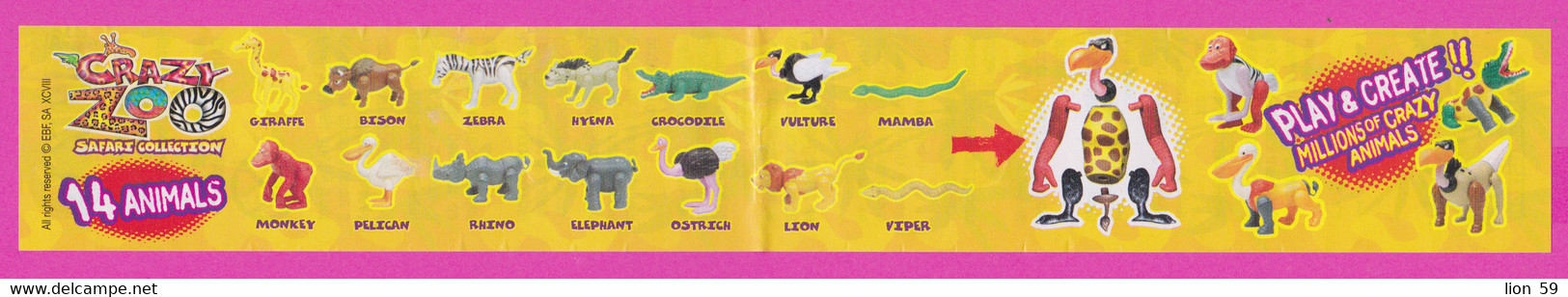 264647 / Instruction Kinder Surprise - EBF,SA XCVIII , Crazy Zoo Safari Collection 14 Animals 24.0 X 3.5 Cm. - Istruzioni