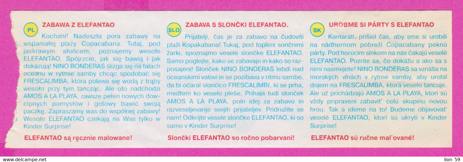264649 /  Instruction Kinder Surprise - FERRERO D. XCV Amos A La Playa ... Elefantao Elephants ...  12.4 X 3.7 Cm. - Istruzioni