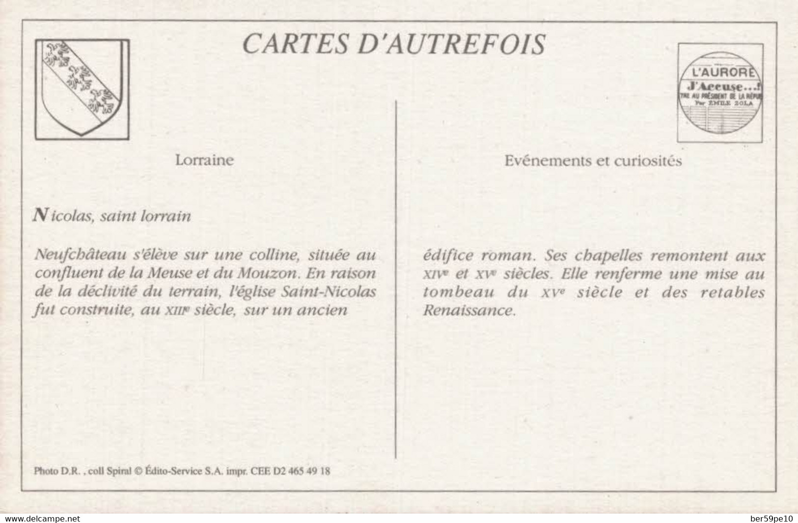 CARTE D'AUTREFOIS  EVENEMENT ET CURIOSITES LORRAINE NICOLAS SAINT-LORRAIN - Lorraine