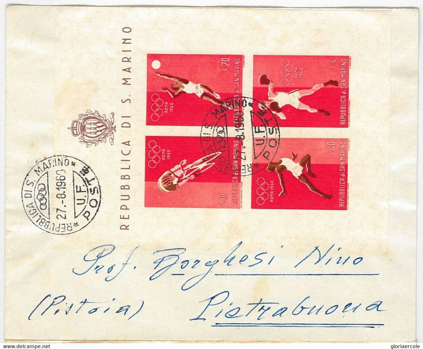 45687 - SAN MARINO POSTAL HISTORY - OLYMPICS 3 Imperf S/SHEETS On FDC Cover 1960 - Verano 1948: Londres