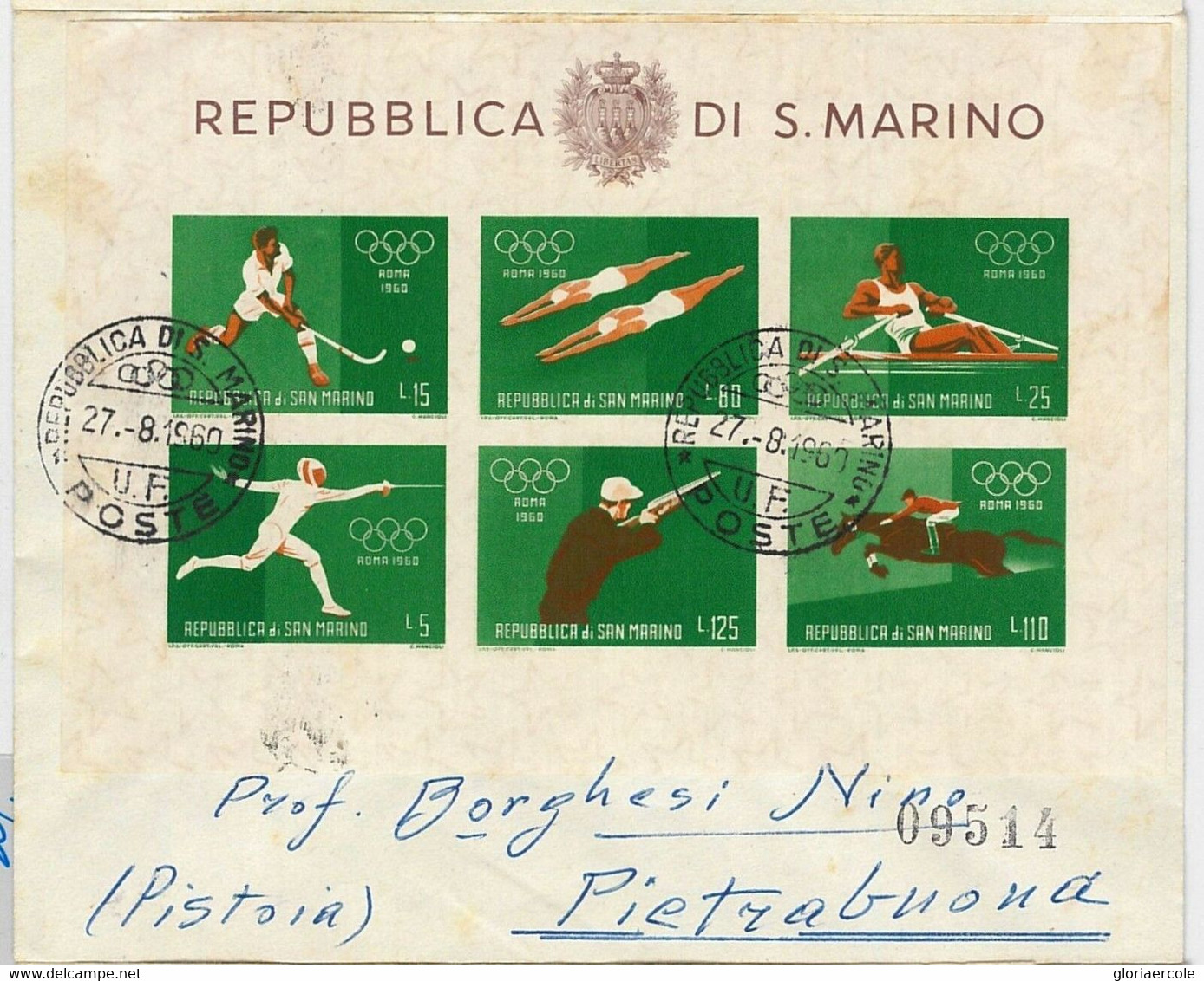 45687 - SAN MARINO POSTAL HISTORY - OLYMPICS 3 Imperf S/SHEETS On FDC Cover 1960 - Estate 1948: Londra