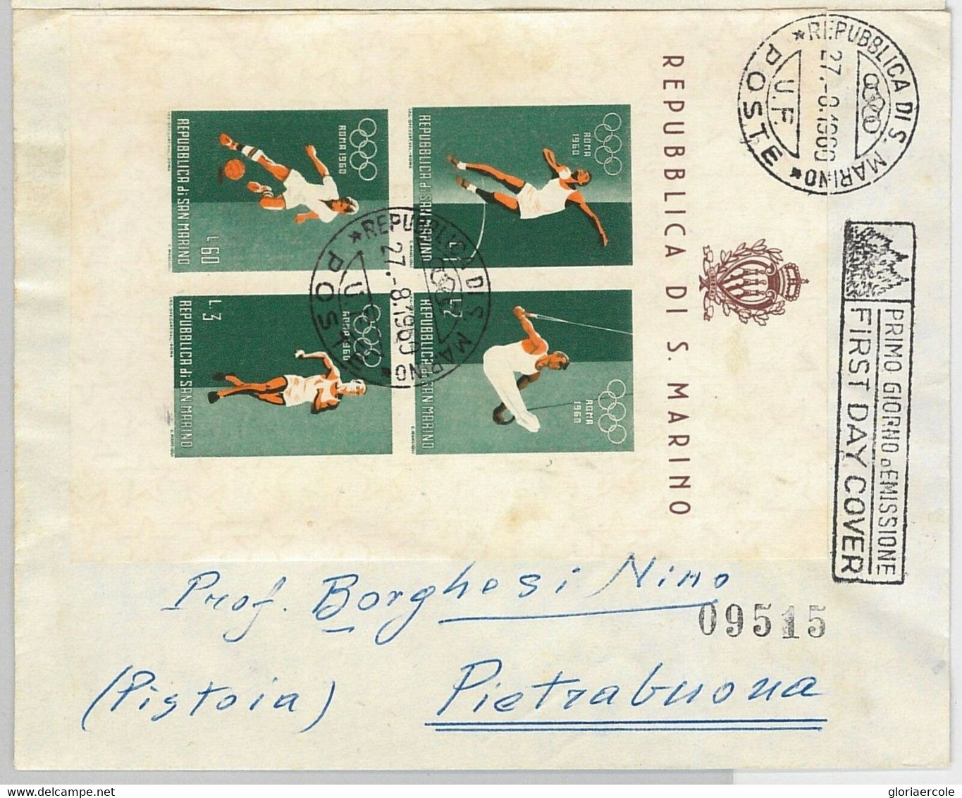 45687 - SAN MARINO POSTAL HISTORY - OLYMPICS 3 Imperf S/SHEETS On FDC Cover 1960 - Sommer 1948: London