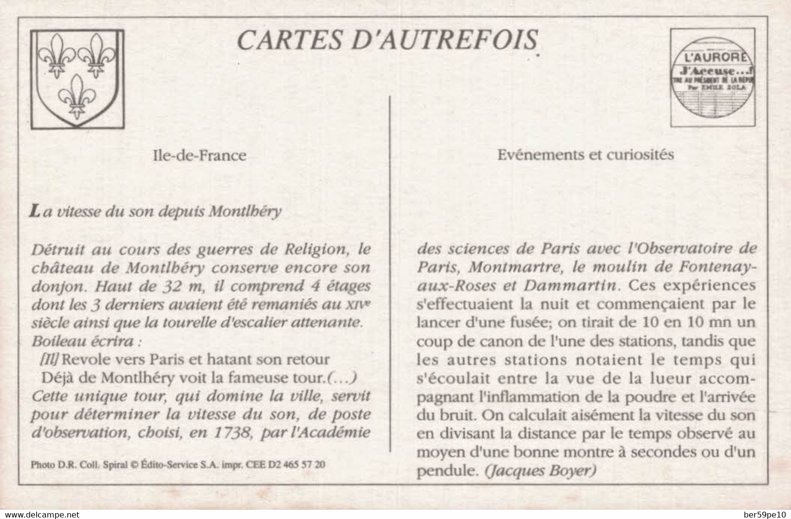 CARTE D'AUTREFOIS  EVENEMENT ET CURIOSITES ILE DE FRANCE LA VITESSE DU SON DEPUIS MONTLHERY - Lorraine