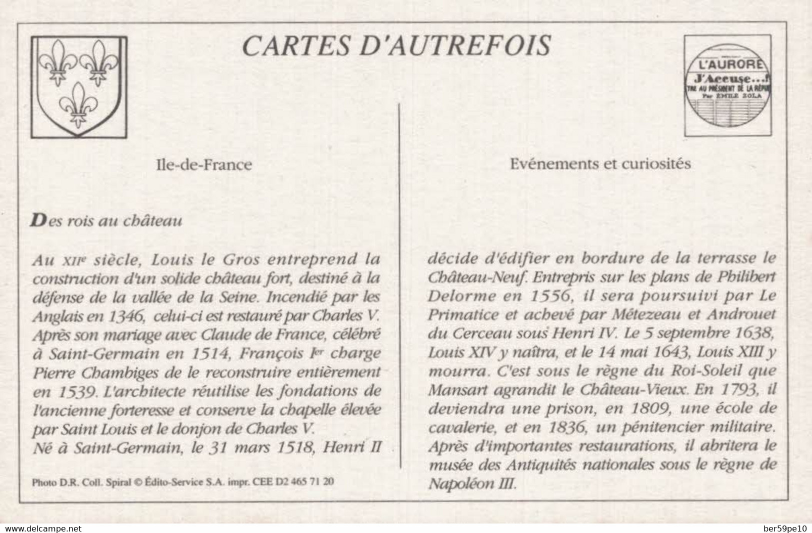CARTE D'AUTREFOIS  EVENEMENT ET CURIOSITES ILE DE FRANCE DES ROIS AU CHATEAU - Lorraine